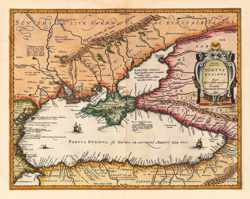 У 1579 р. Абрагам Ортеліус видав мапу «Pontus Euxinus. Aequor Iasonio pulsatum remgie primum …». Це карта басейну Чорного моря. Він позначає сучасні землі України як Сарматія. 
